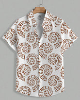 Men's Plus Size Hawaiian White Tribal Spiral Art Print Short Sleeve Shirt